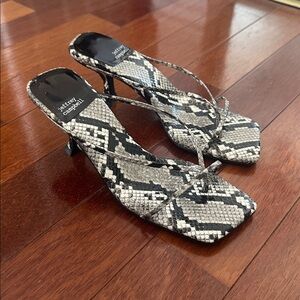 Jeffrey Campbell python heels: grey, black and white